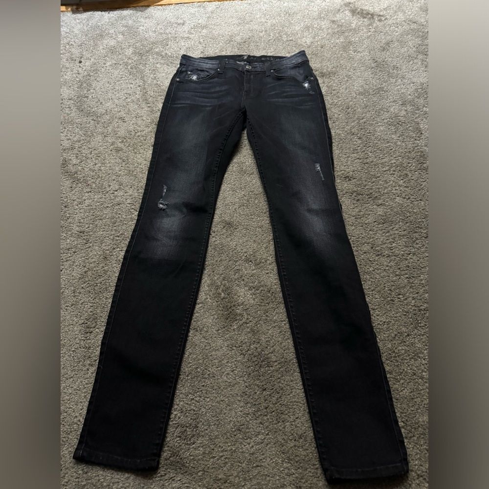 7 For All Mankind Faded Black The Skinny Distressed Jeans Size 27